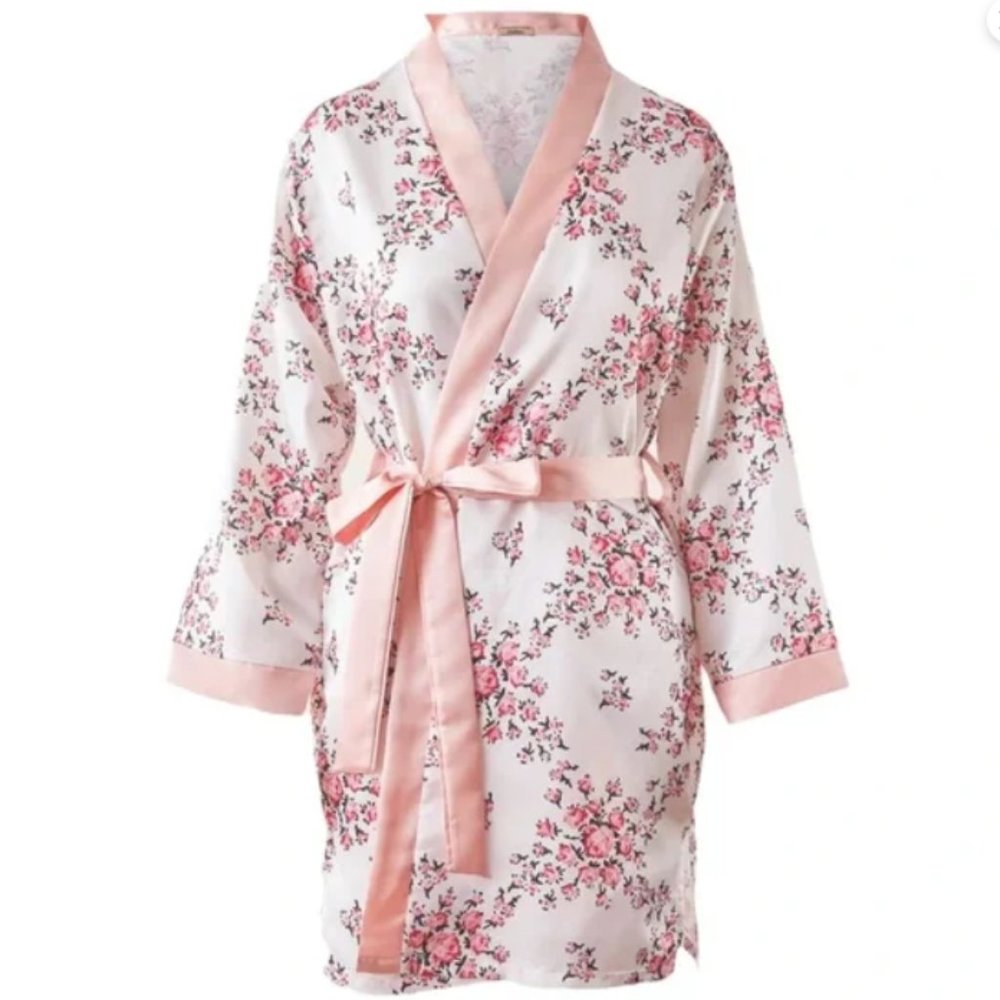 Morgan Lane White Floral Satin Romantic Comfy Allie Robe L/XL